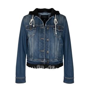 Maurices Hooded Jean Jacket Distressed Denim Punk Boho Fringe Grunge Core